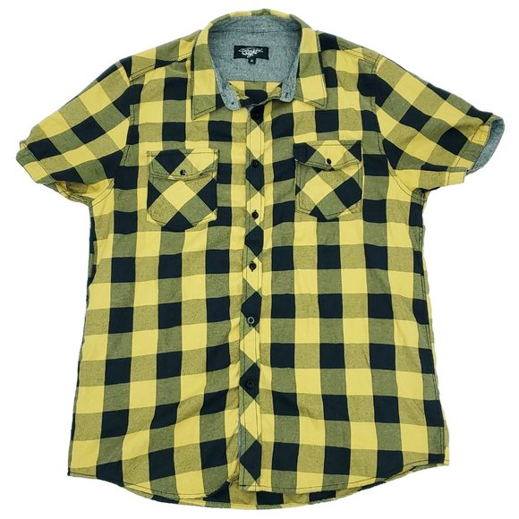 Eighty Eight Other - Eighty Eight Button Shirt Mens XL Yellow Black Pockets Checkered Plaid